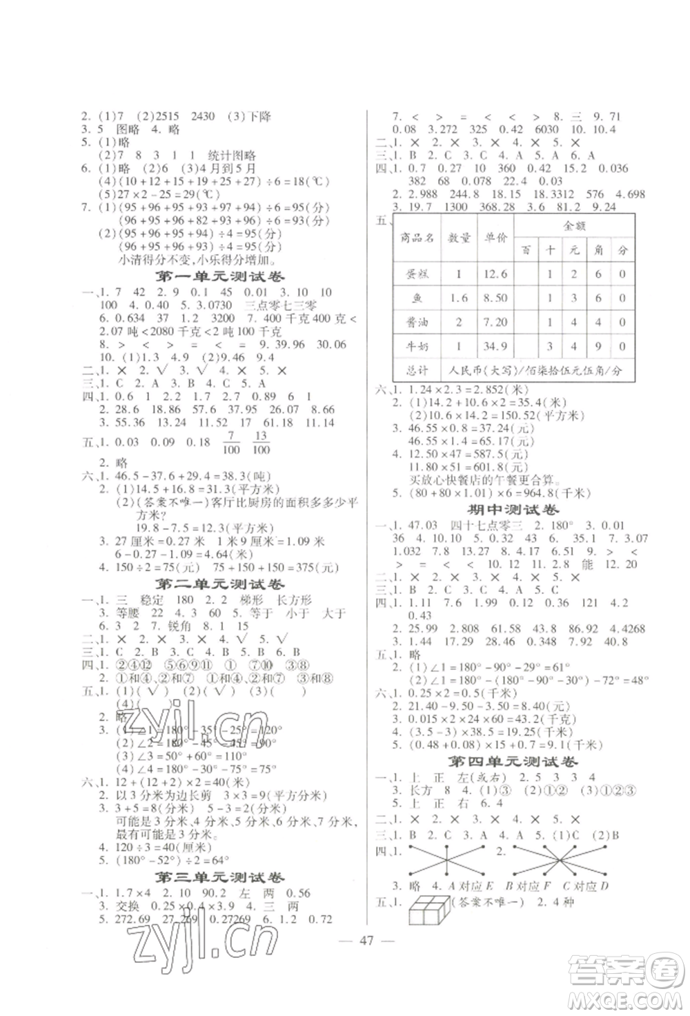 陽光出版社2022激活思維智能訓(xùn)練四年級下冊數(shù)學(xué)北師大版參考答案