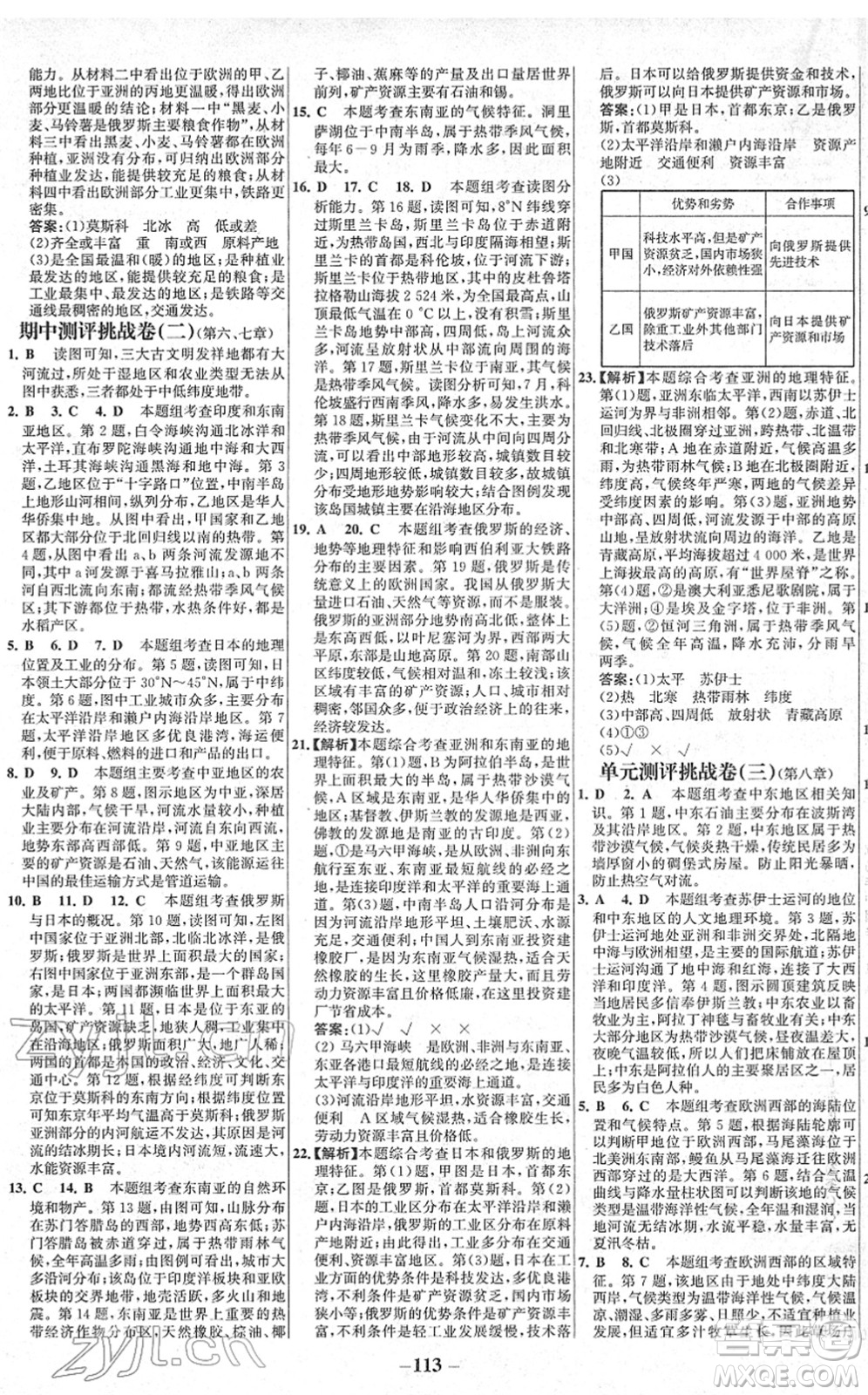 延邊大學(xué)出版社2022世紀(jì)金榜百練百勝七年級(jí)地理下冊(cè)RJ人教版答案