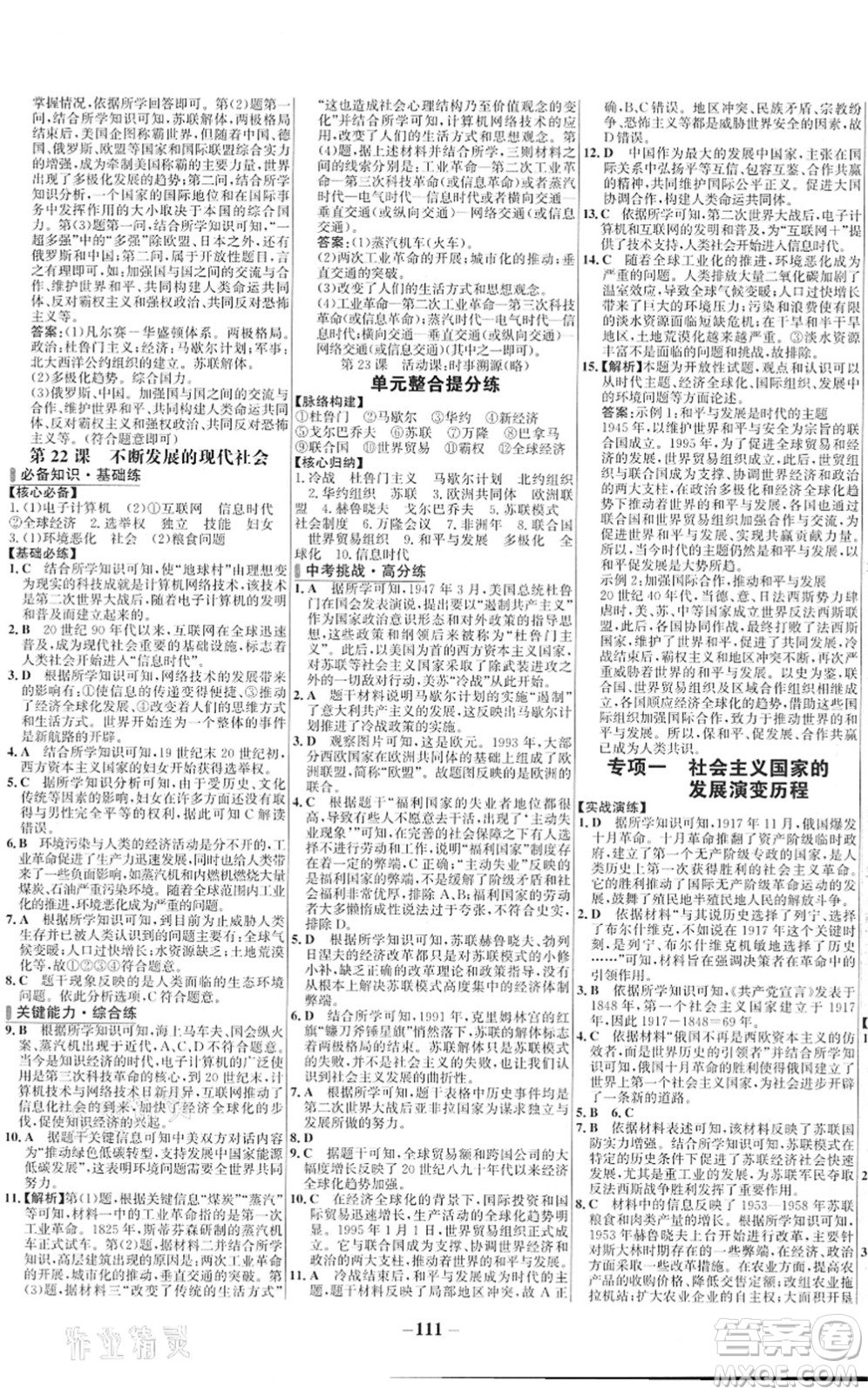 延邊大學(xué)出版社2022世紀(jì)金榜百練百勝九年級(jí)歷史下冊(cè)部編版答案