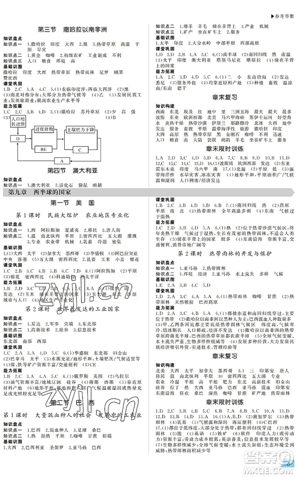 內(nèi)蒙古大學出版社2022超越訓練七年級地理下冊R人教版答案