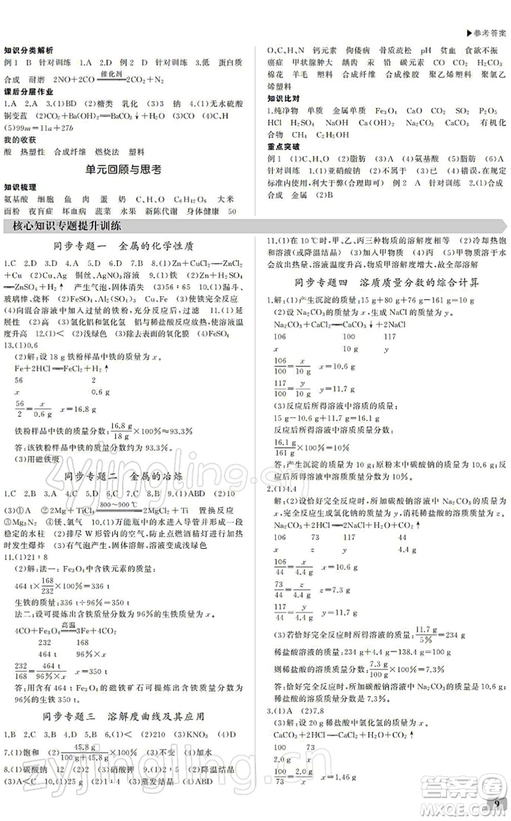 內(nèi)蒙古大學(xué)出版社2022超越訓(xùn)練九年級(jí)化學(xué)下冊R人教版答案