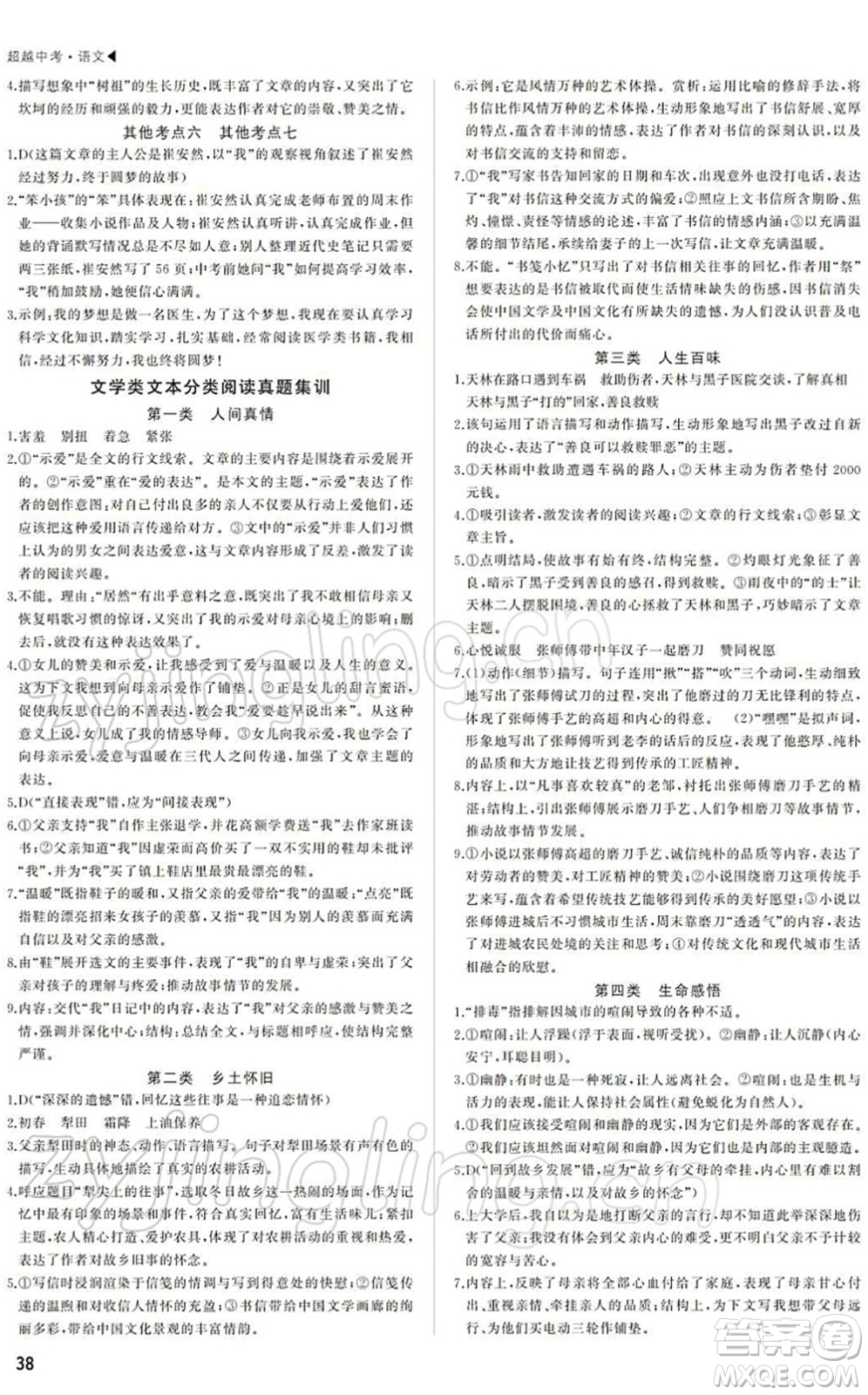 內蒙古大學出版社2022超越中考九年級語文下冊人教版答案