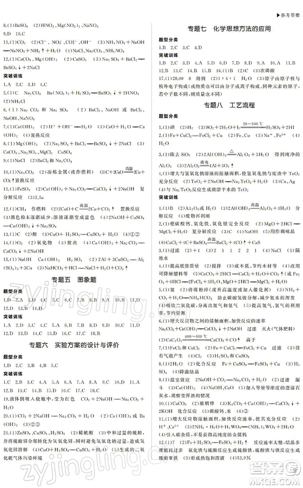 內(nèi)蒙古大學出版社2022超越中考九年級化學下冊人教版答案