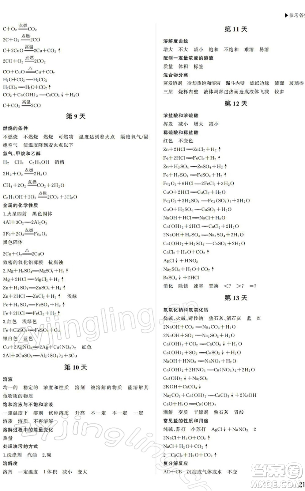 內(nèi)蒙古大學出版社2022超越中考九年級化學下冊人教版答案