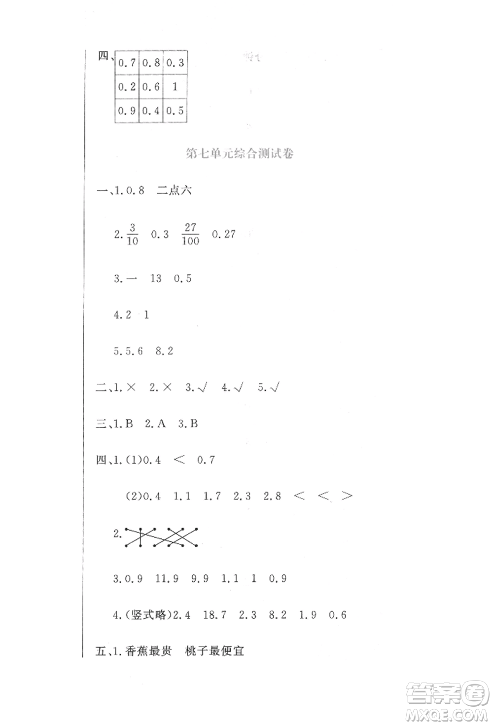 北京教育出版社2022提分教練優(yōu)學(xué)導(dǎo)練測(cè)試卷三年級(jí)下冊(cè)數(shù)學(xué)人教版參考答案