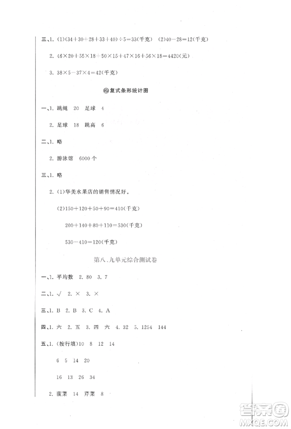 北京教育出版社2022提分教練優(yōu)學(xué)導(dǎo)練測試卷四年級下冊數(shù)學(xué)人教版參考答案