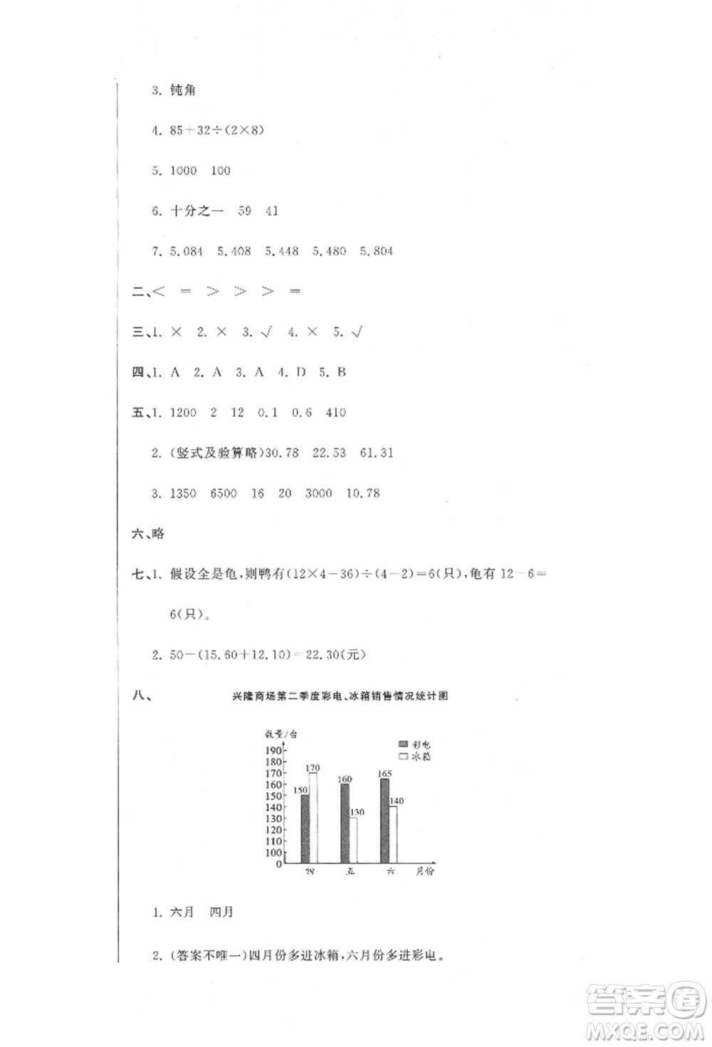 北京教育出版社2022提分教練優(yōu)學(xué)導(dǎo)練測試卷四年級下冊數(shù)學(xué)人教版參考答案