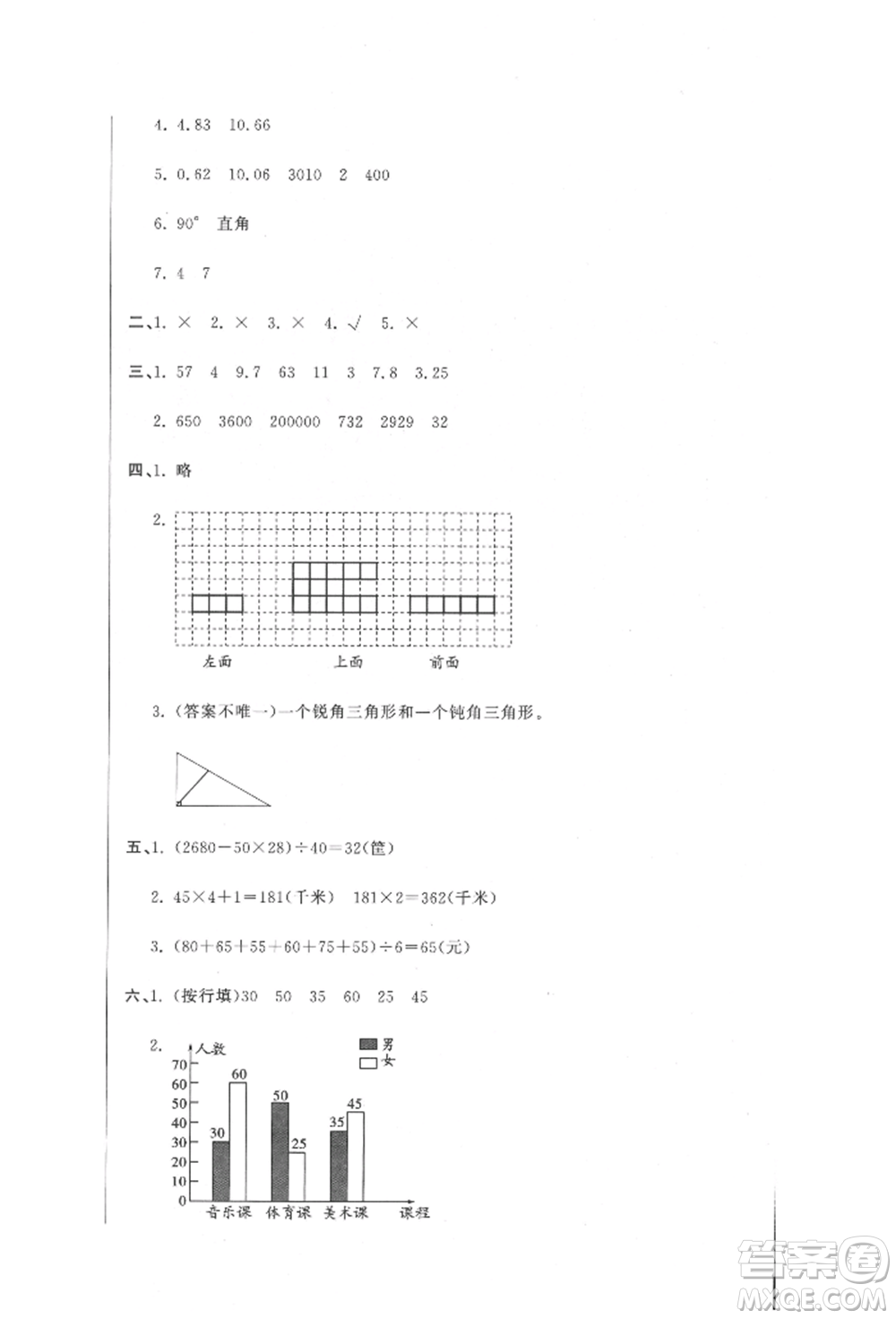 北京教育出版社2022提分教練優(yōu)學(xué)導(dǎo)練測試卷四年級下冊數(shù)學(xué)人教版參考答案