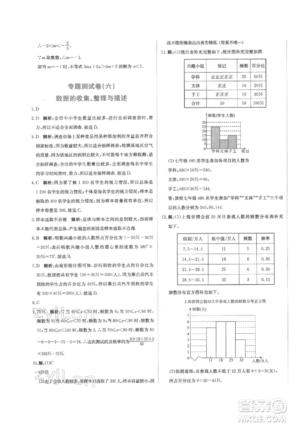 北京教育出版社2022提分教練優(yōu)學導練測試卷七年級下冊數(shù)學人教版參考答案