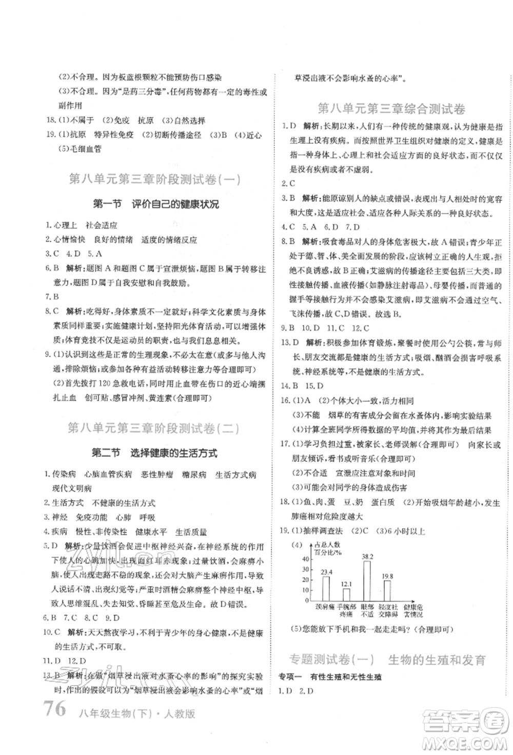 北京教育出版社2022提分教練優(yōu)學導練測試卷八年級下冊生物人教版參考答案