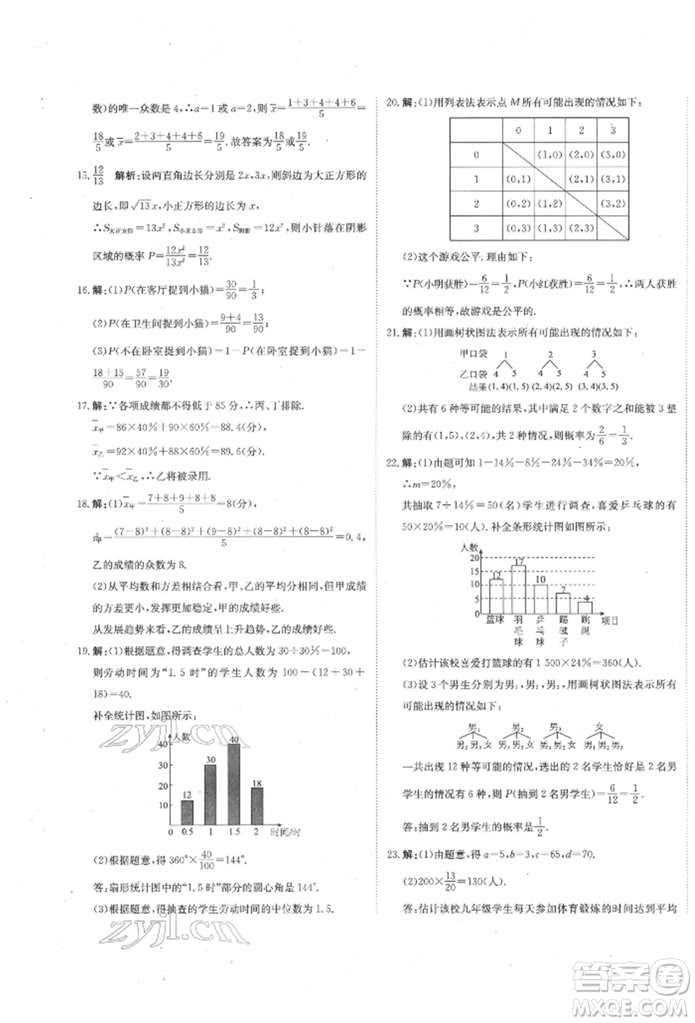 北京教育出版社2022提分教練優(yōu)學(xué)導(dǎo)練測(cè)試卷中考總復(fù)習(xí)九年級(jí)下冊(cè)數(shù)學(xué)人教版參考答案