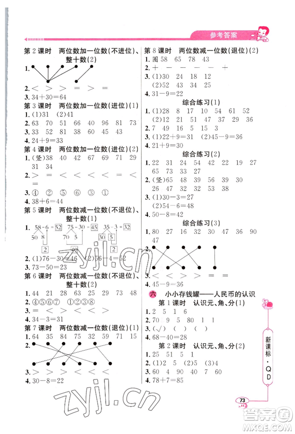 山東畫報(bào)出版社2022應(yīng)用題天天練一年級(jí)下冊數(shù)學(xué)青島版參考答案