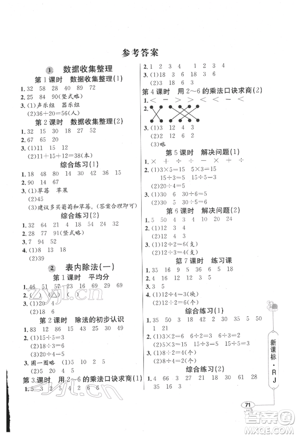 山東畫報(bào)出版社2022應(yīng)用題天天練二年級(jí)下冊(cè)數(shù)學(xué)人教版參考答案