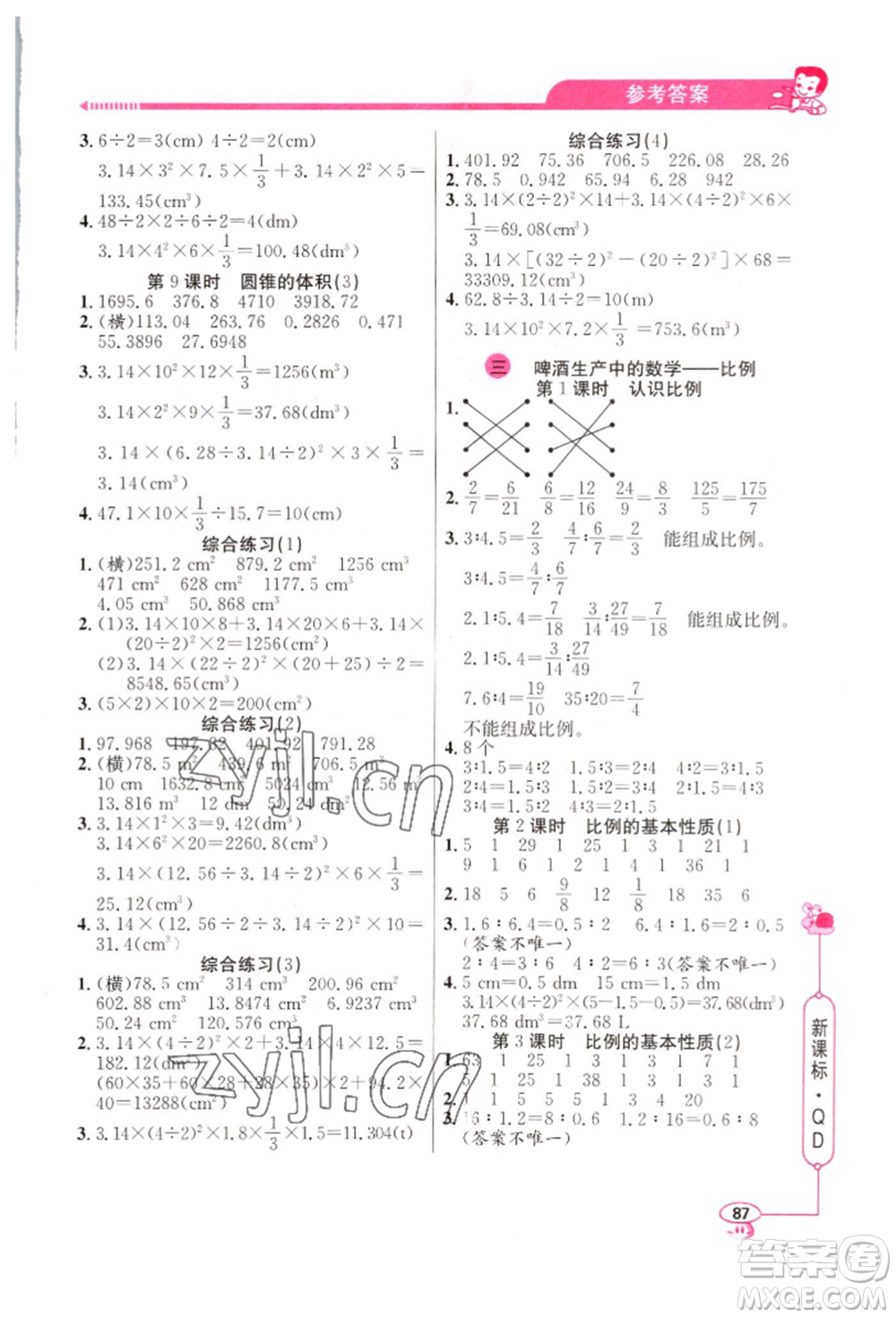 山東畫報出版社2022應(yīng)用題天天練六年級下冊數(shù)學(xué)青島版參考答案