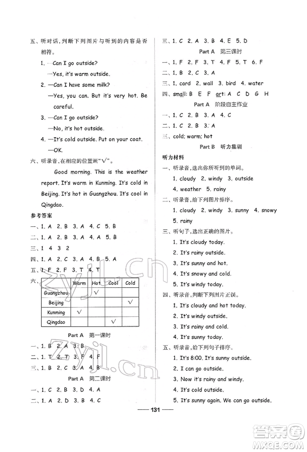 山東科學(xué)技術(shù)出版社2022新思維伴你學(xué)四年級(jí)下冊(cè)英語人教版參考答案