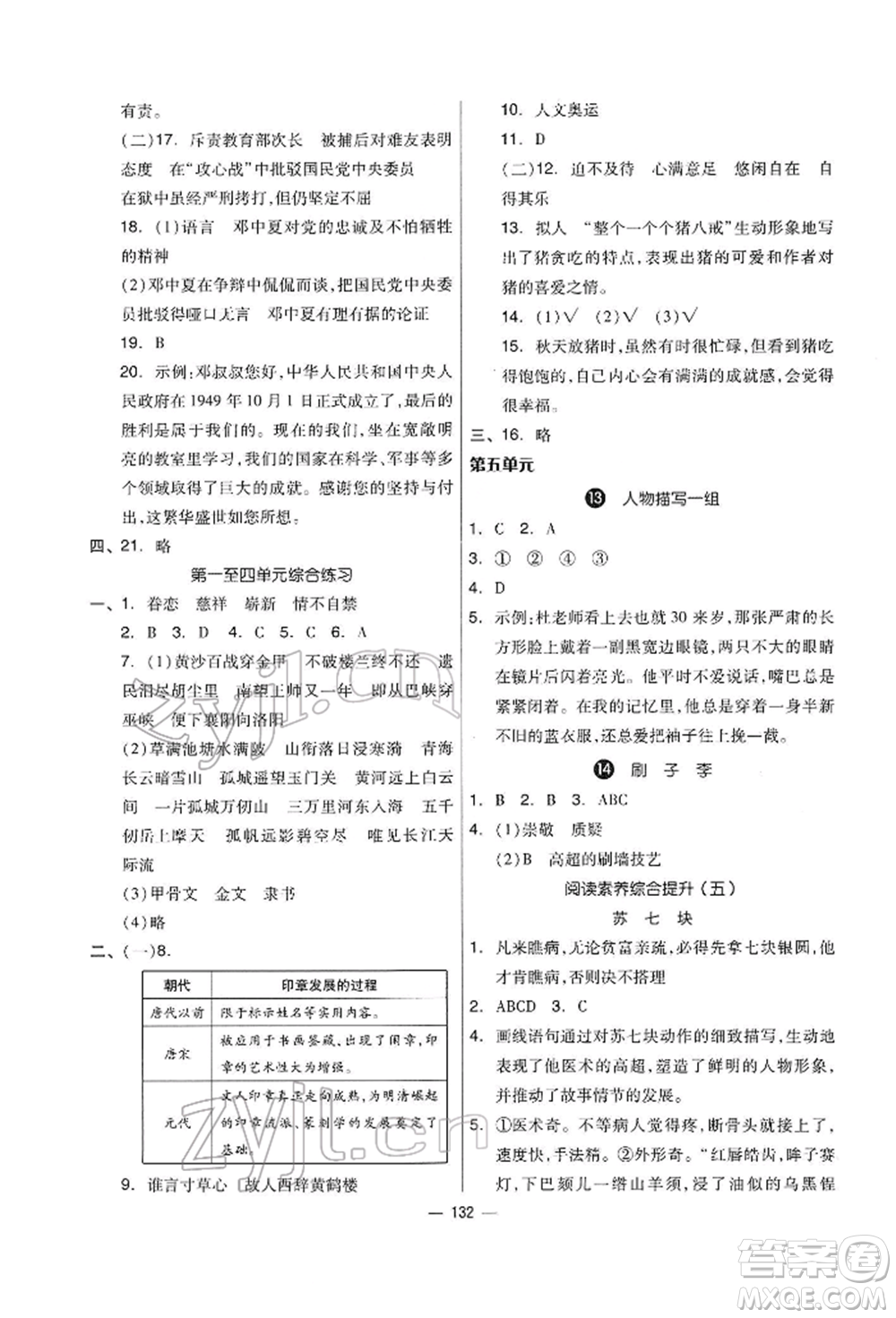 山東科學(xué)技術(shù)出版社2022新思維伴你學(xué)五年級下冊語文人教版參考答案