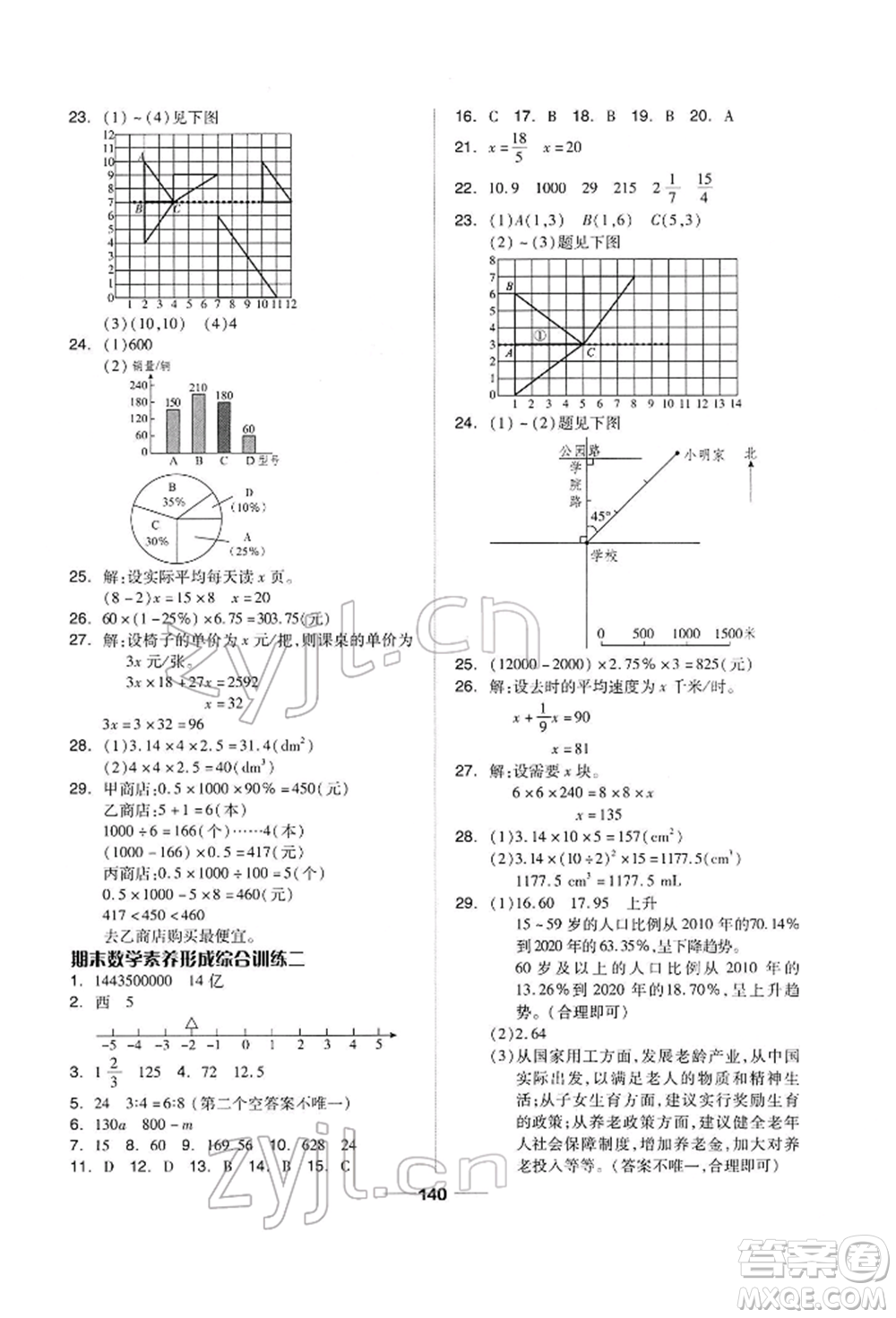 山東科學技術出版社2022新思維伴你學六年級下冊數(shù)學人教版參考答案