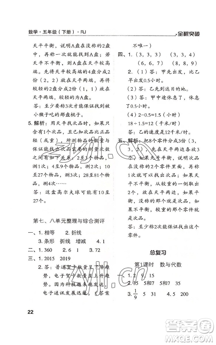 北方婦女兒童出版社2022全程突破五年級(jí)下冊(cè)數(shù)學(xué)人教版答案