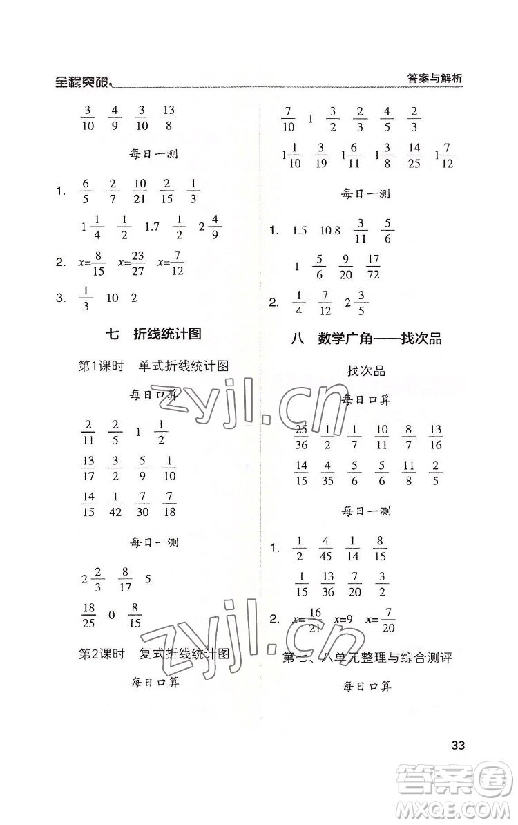 北方婦女兒童出版社2022全程突破五年級(jí)下冊(cè)數(shù)學(xué)人教版答案