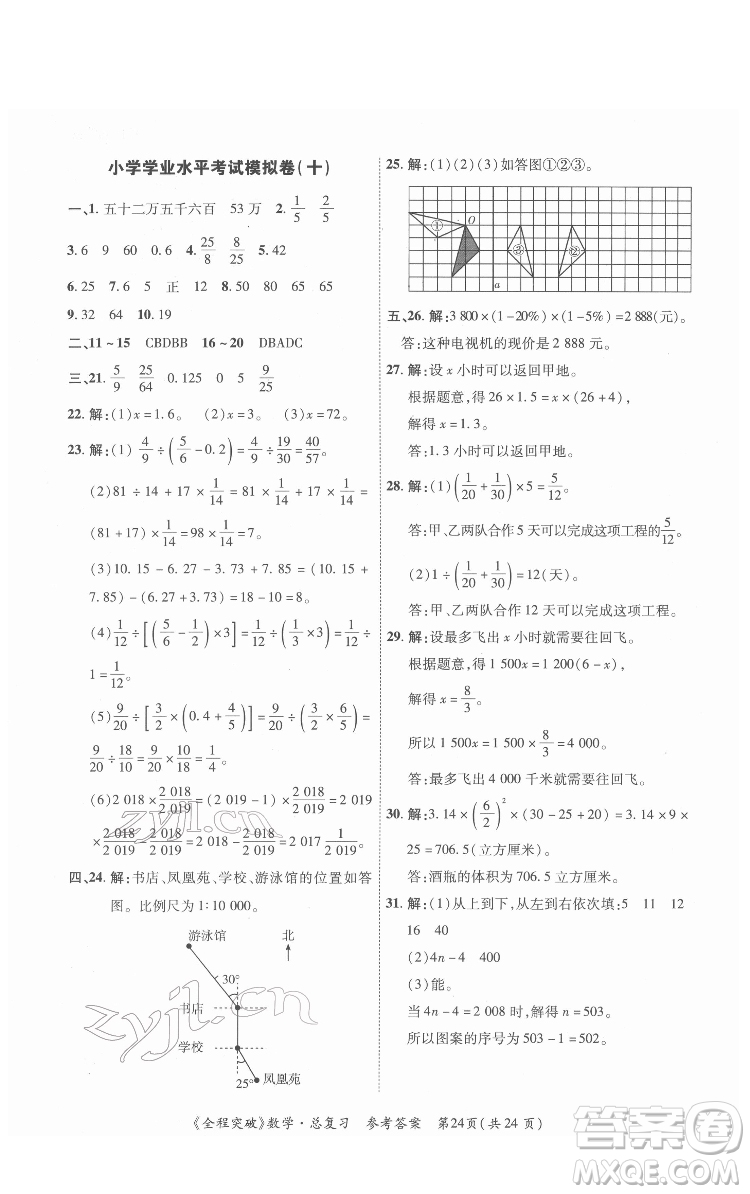 北方婦女兒童出版社2022全程突破六年級(jí)數(shù)學(xué)廣東專版答案