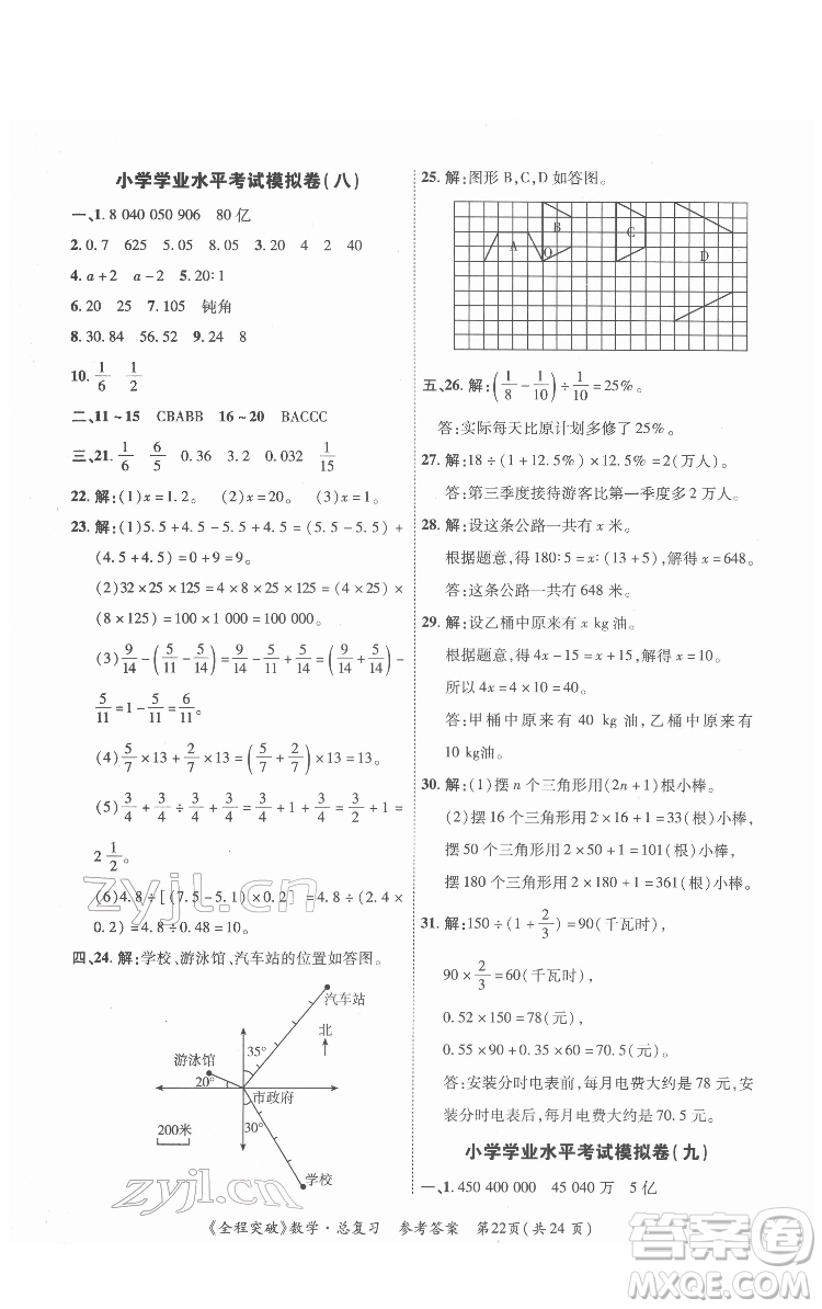 北方婦女兒童出版社2022全程突破六年級(jí)數(shù)學(xué)廣東專版答案