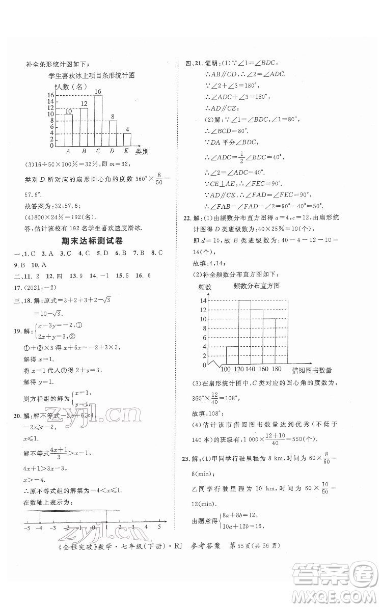 延邊大學(xué)出版社2022全程突破七年級(jí)下冊(cè)數(shù)學(xué)人教版答案