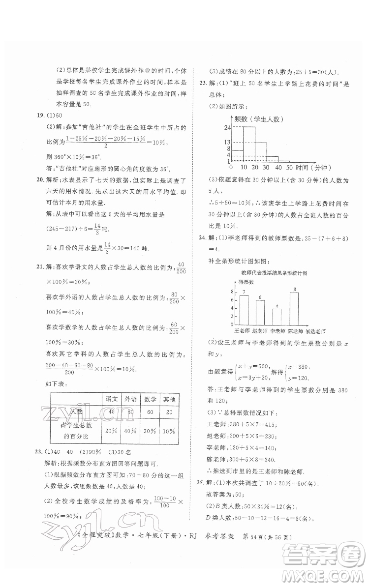 延邊大學(xué)出版社2022全程突破七年級(jí)下冊(cè)數(shù)學(xué)人教版答案