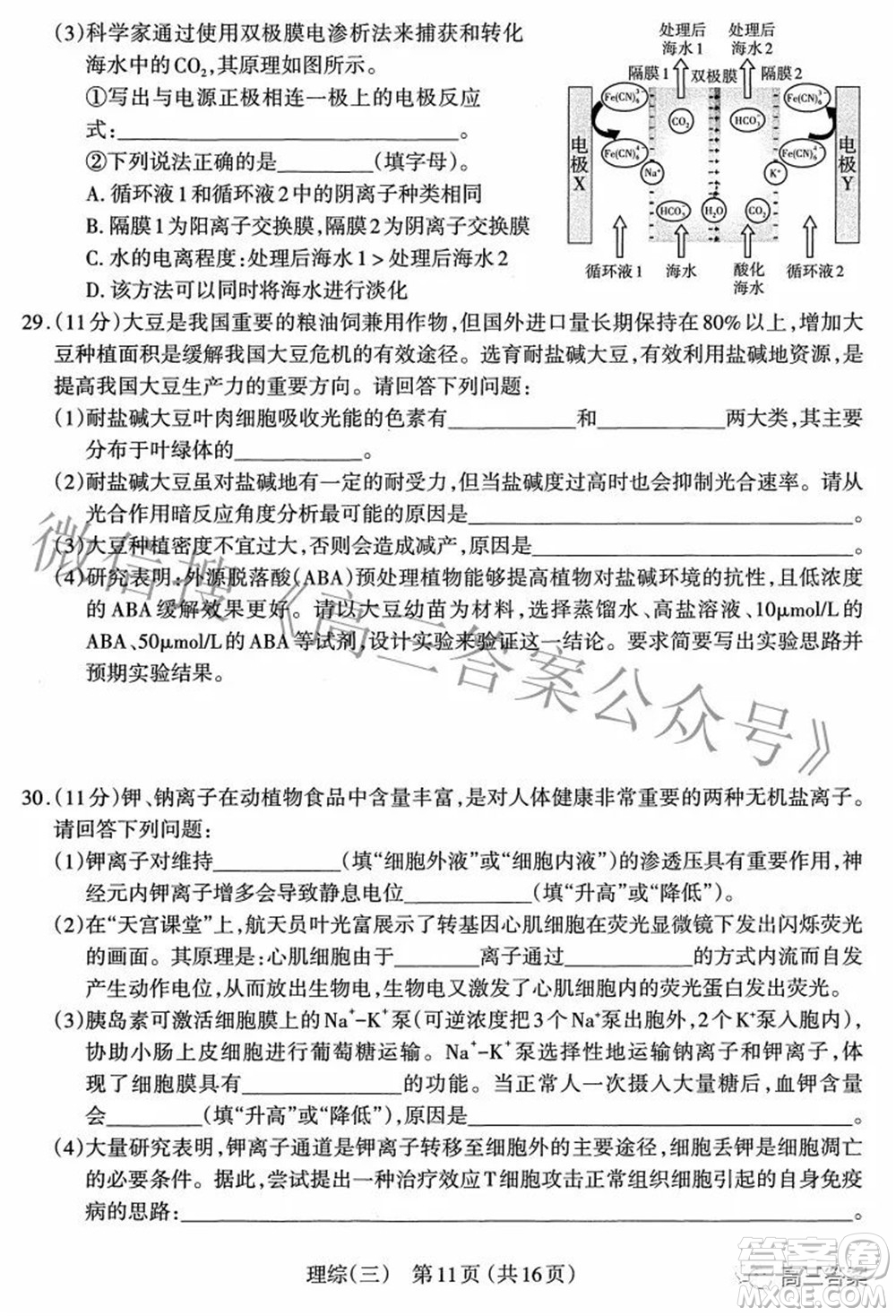 太原市2022年高三年級模擬考試三理科綜合試卷及答案