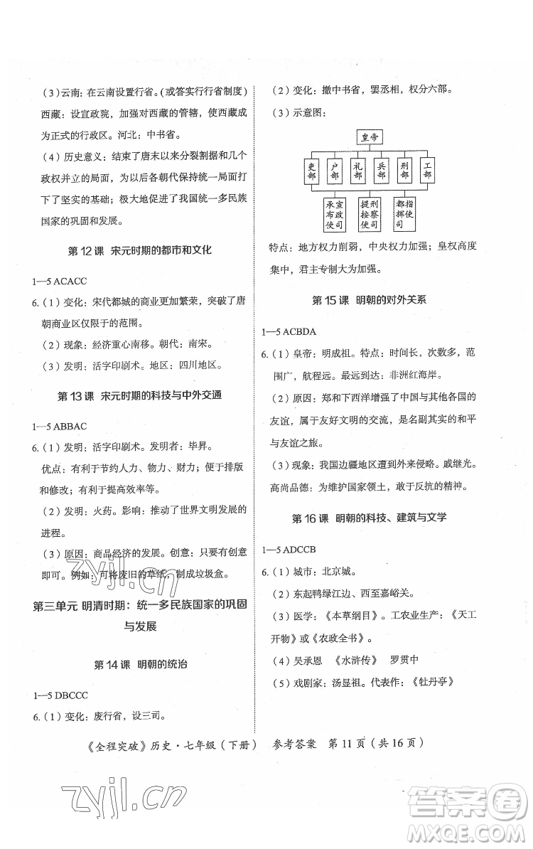 延邊大學(xué)出版社2022全程突破七年級(jí)下冊(cè)歷史人教版答案