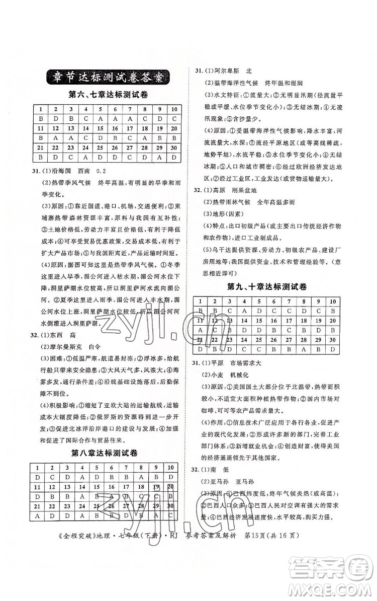 延邊大學(xué)出版社2022全程突破七年級下冊地理人教版答案