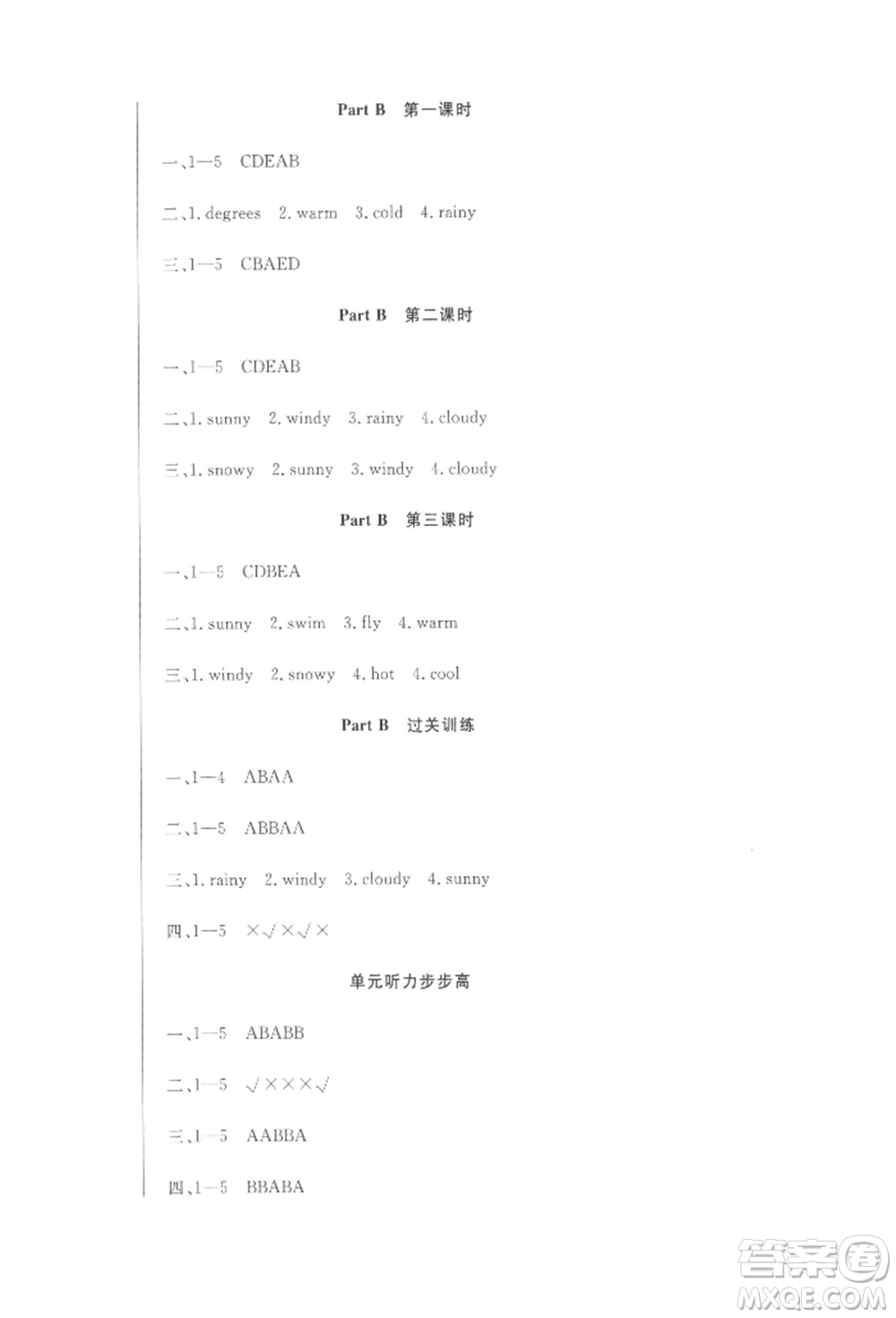 西安出版社2022狀元坊全程突破導(dǎo)練測(cè)四年級(jí)下冊(cè)英語(yǔ)人教版順德專版參考答案