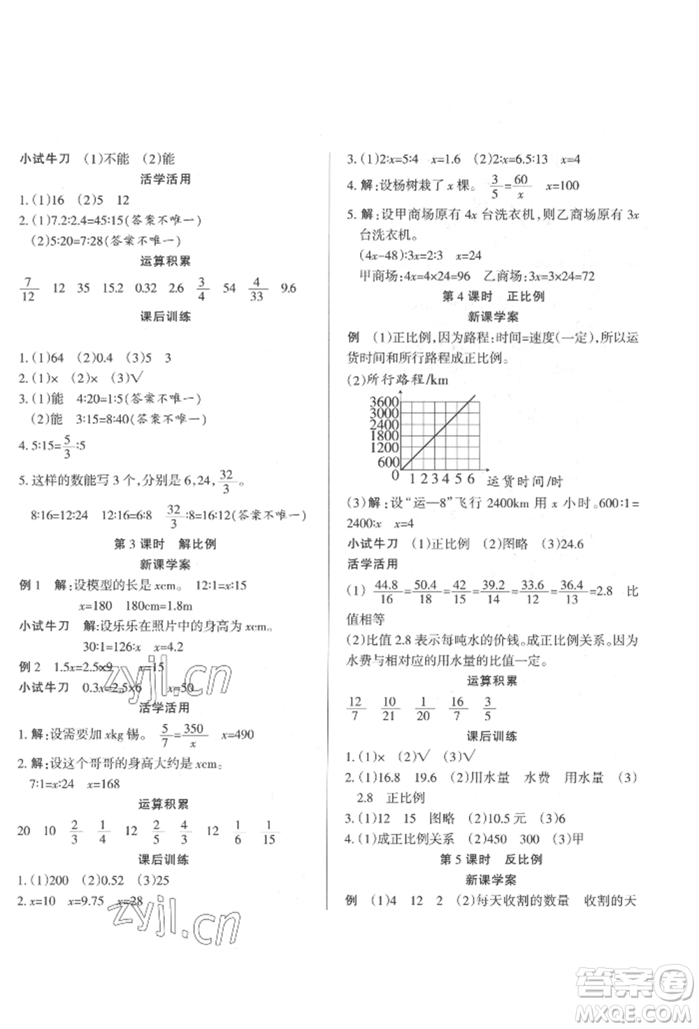 西安出版社2022狀元坊全程突破導(dǎo)練測六年級下冊數(shù)學(xué)人教版參考答案