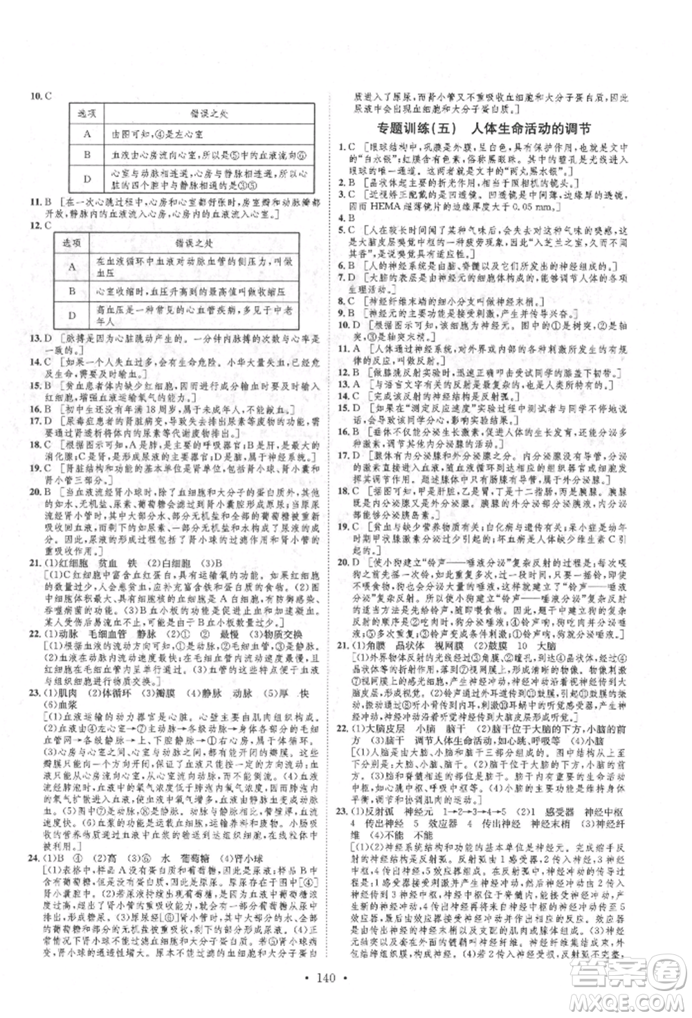 方圓電子音像出版社2022思路教練同步課時作業(yè)七年級下冊生物人教版參考答案