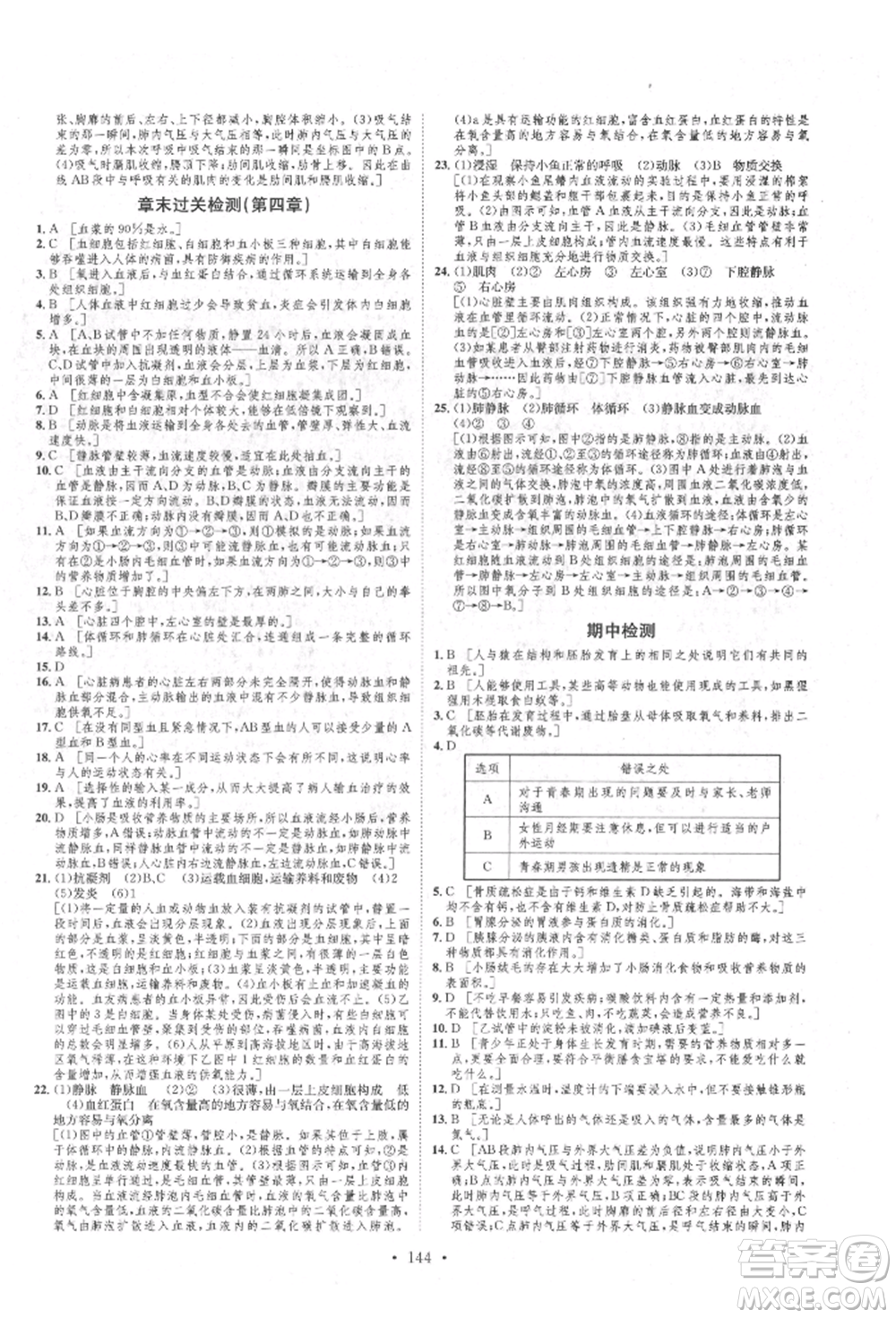 方圓電子音像出版社2022思路教練同步課時作業(yè)七年級下冊生物人教版參考答案