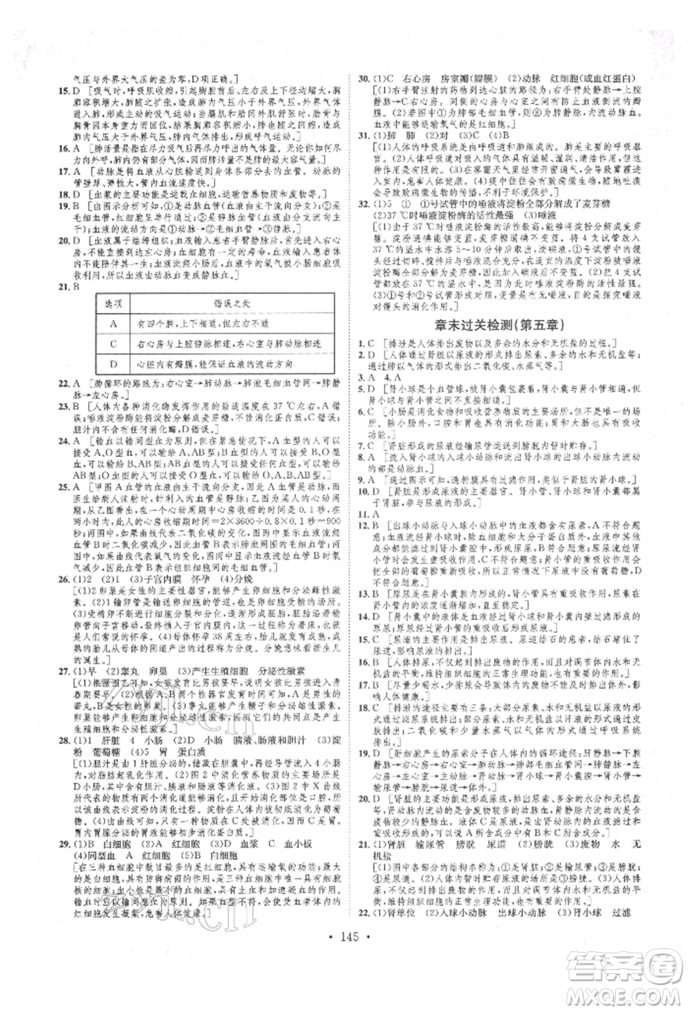 方圓電子音像出版社2022思路教練同步課時作業(yè)七年級下冊生物人教版參考答案