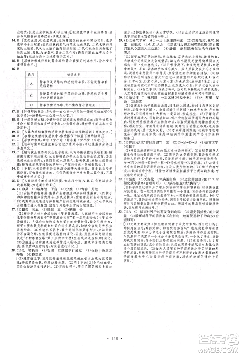 方圓電子音像出版社2022思路教練同步課時作業(yè)七年級下冊生物人教版參考答案