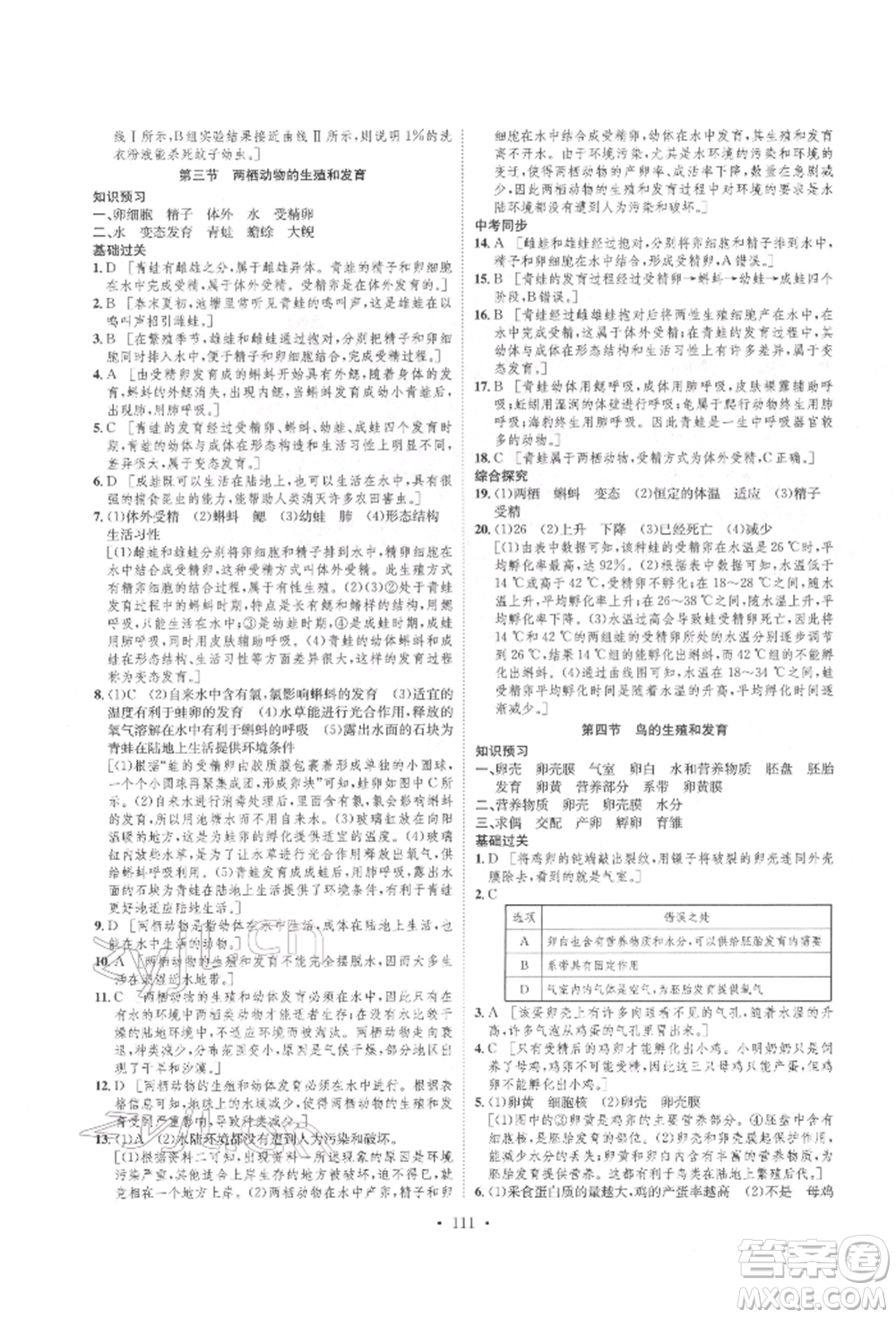 方圓電子音像出版社2022思路教練同步課時(shí)作業(yè)八年級(jí)下冊(cè)生物人教版參考答案