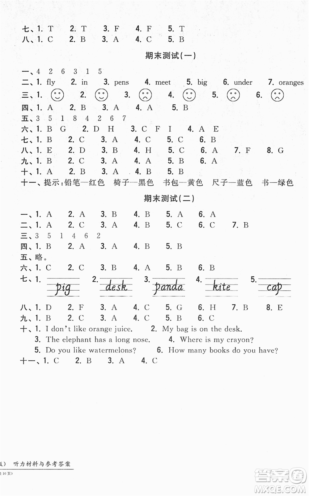 浙江工商大學(xué)出版社2022一卷一練單元同步測試卷三年級英語下冊PEP版答案