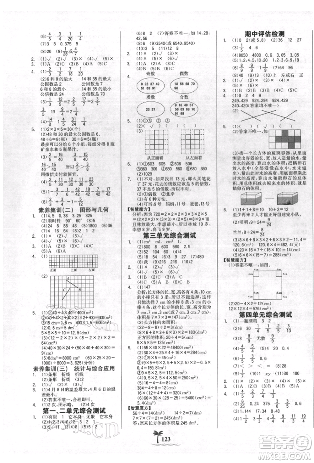 延邊大學(xué)出版社2022世紀(jì)金榜金榜小博士課時(shí)提優(yōu)作業(yè)五年級(jí)下冊(cè)數(shù)學(xué)人教版參考答案