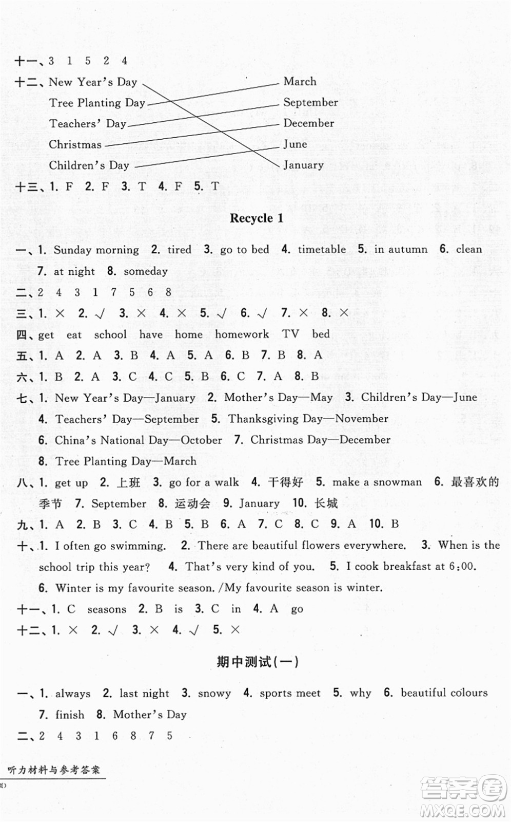 浙江工商大學(xué)出版社2022一卷一練單元同步測(cè)試卷五年級(jí)英語(yǔ)下冊(cè)PEP版答案