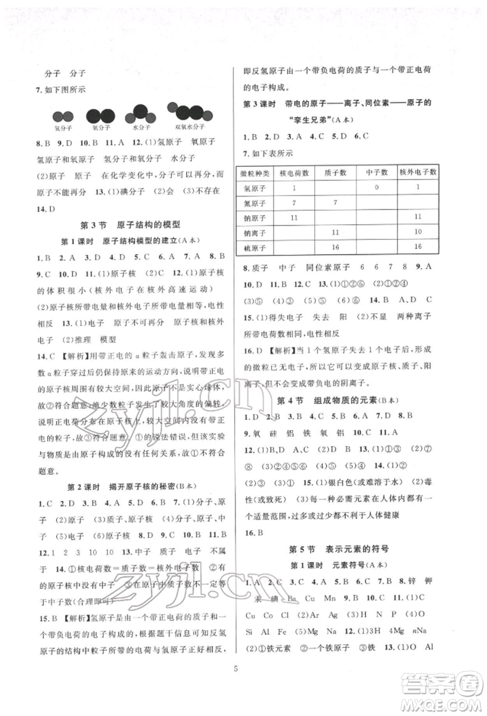 浙江教育出版社2022全優(yōu)新同步八年級下冊科學浙教版參考答案