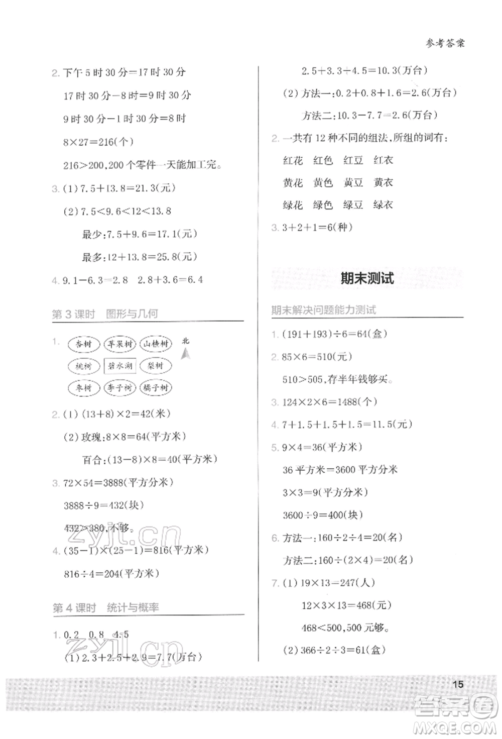 江蘇鳳凰美術(shù)出版社2022木頭馬解決問題小狀元三年級下冊數(shù)學人教版參考答案