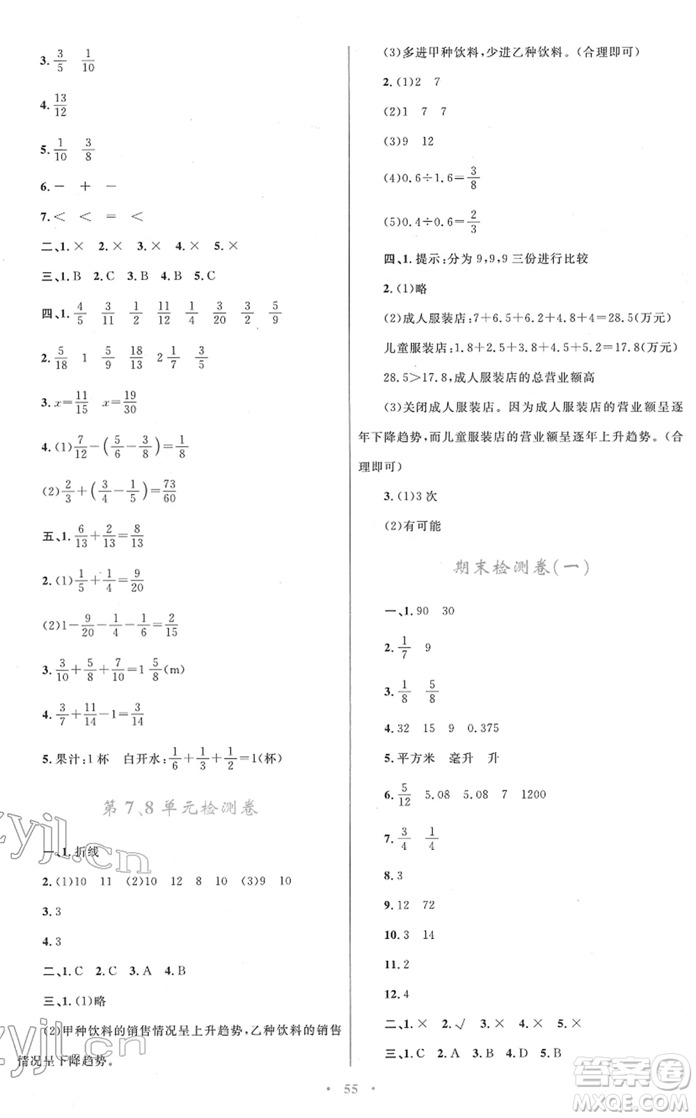 青海人民出版社2022快樂練練吧同步練習(xí)五年級數(shù)學(xué)下冊人教版青海專用答案