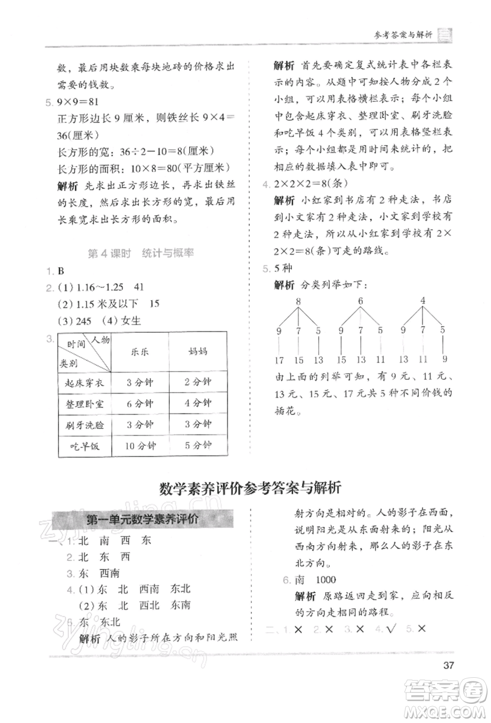 湖南師范大學出版社2022木頭馬分層課課練三年級下冊數(shù)學人教版浙江專版參考答案