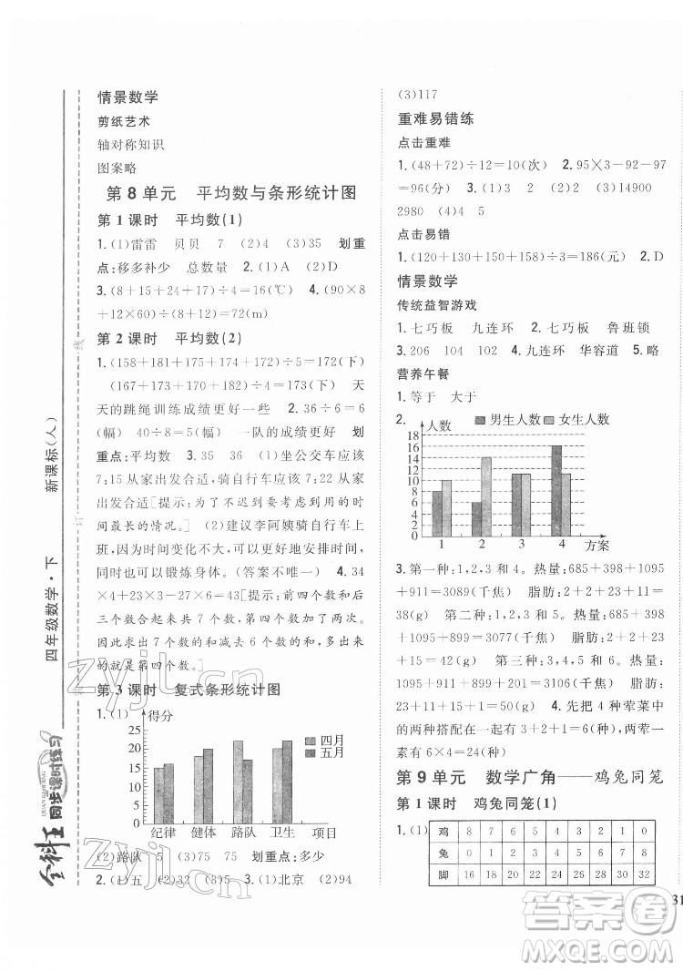 吉林人民出版社2022全科王同步課時(shí)練習(xí)數(shù)學(xué)四年級(jí)下冊(cè)新課標(biāo)人教版答案