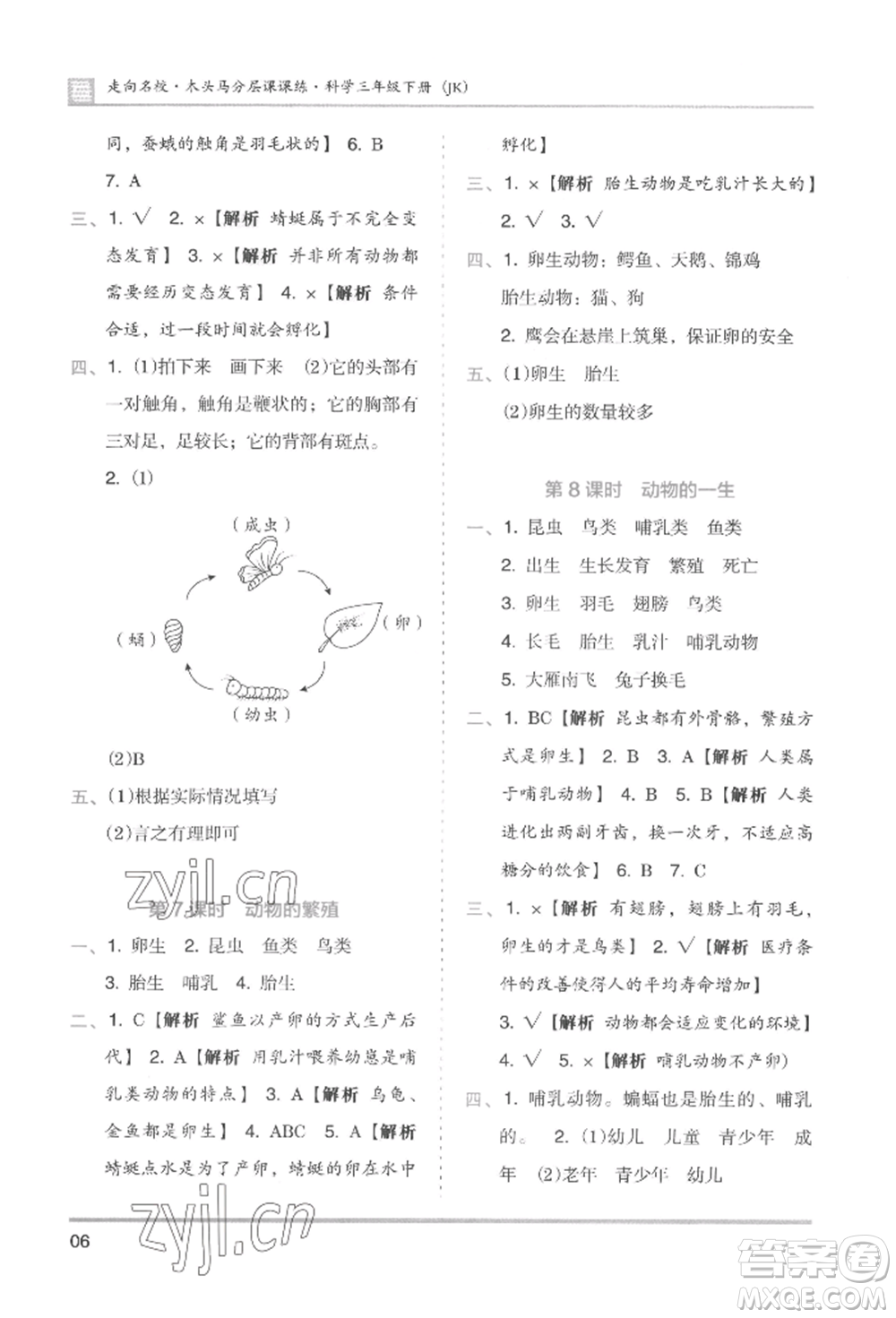 湖南師范大學(xué)出版社2022木頭馬分層課課練三年級下冊科學(xué)教科版參考答案