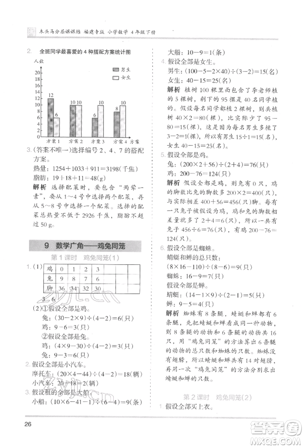 鷺江出版社2022木頭馬分層課課練四年級(jí)下冊(cè)數(shù)學(xué)人教版福建專(zhuān)版參考答案