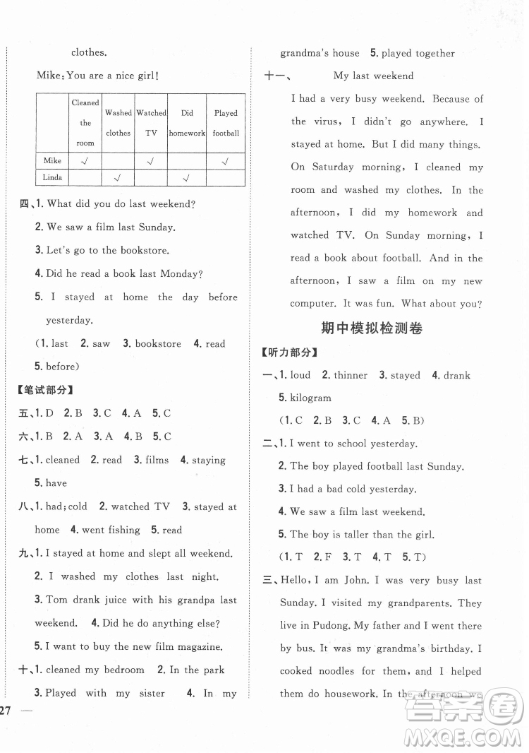 吉林人民出版社2022全科王同步課時(shí)練習(xí)英語六年級(jí)下冊(cè)人教版答案