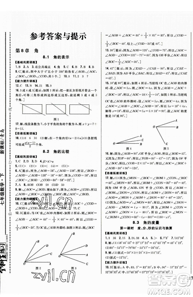 吉林人民出版社2022全科王同步課時(shí)練習(xí)數(shù)學(xué)七年級(jí)下冊(cè)青島版答案