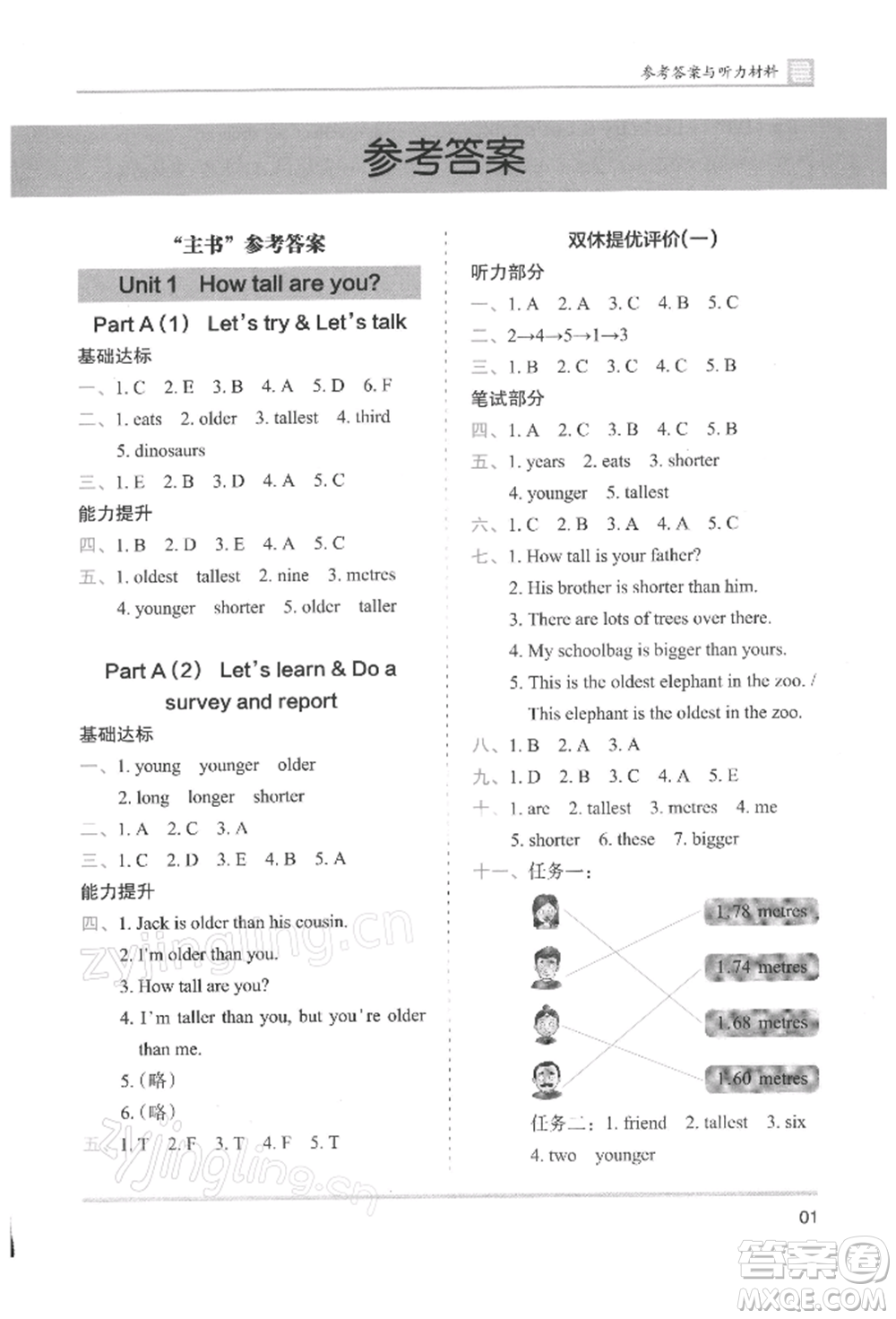 湖南師范大學(xué)出版社2022木頭馬分層課課練六年級(jí)下冊(cè)英語人教版參考答案